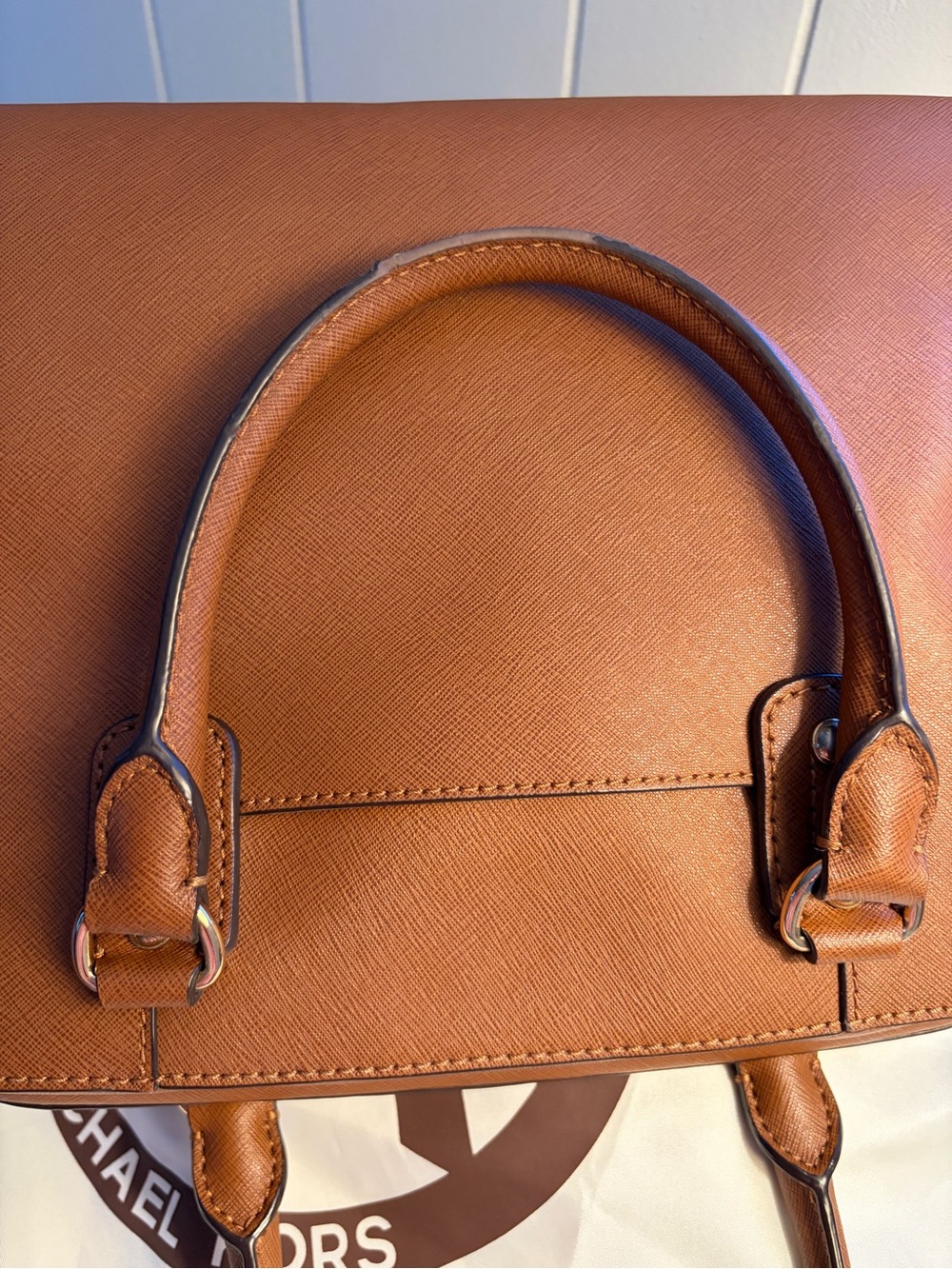 Michael Kors Cognac Saffiano Leather Dome Satchel with Gold Hardware - Picture 8 of 16
